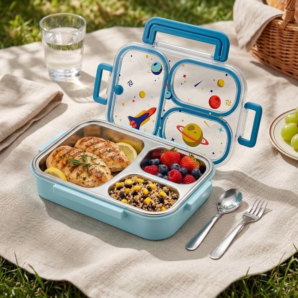 Meal Prep Bowl - 900ML Cute 304 Stainless Steel Divided
